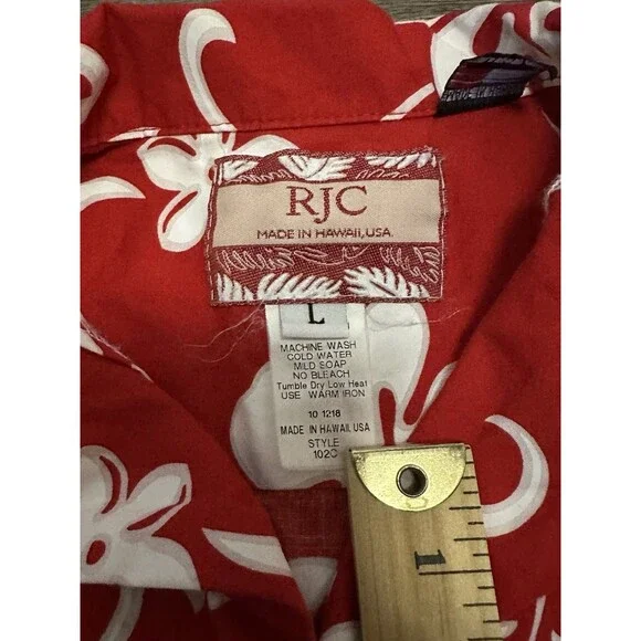 RJC Shirt Mens Large Red Floral Hawaiian Short Sleeve Button Up Made Hawaii USA - Picture 4 of 7